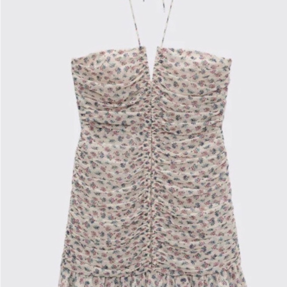 Zara Strapless Floral Mini Dress - Cream and Multicolor